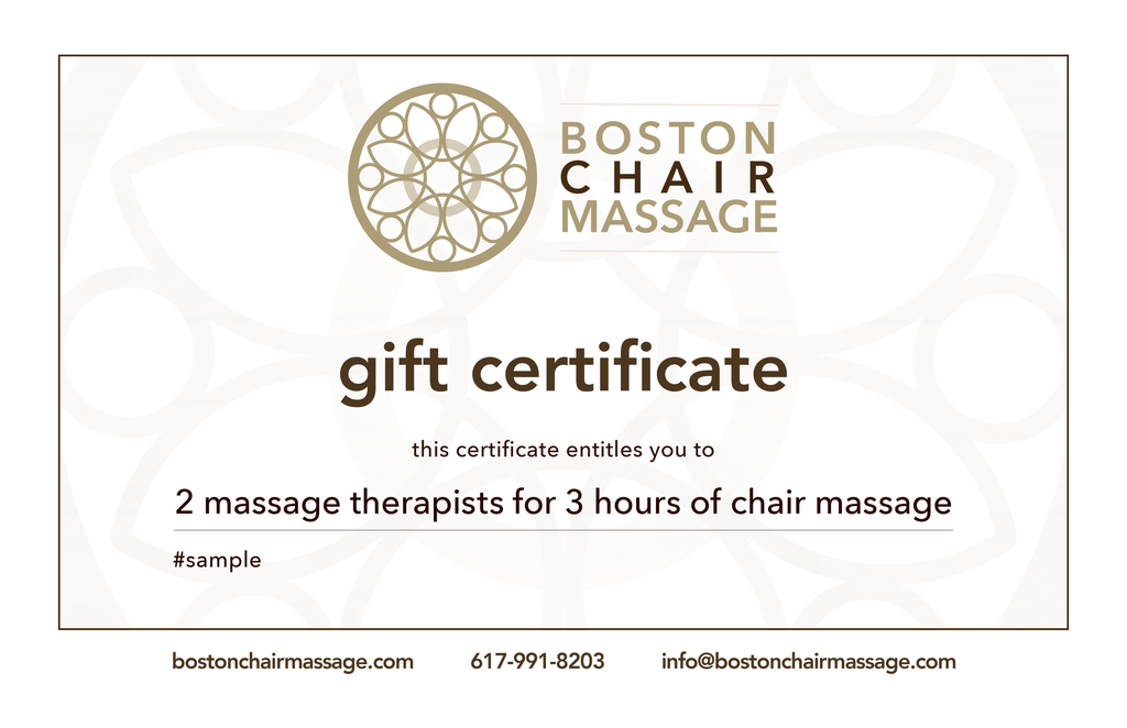 A 3 Hour Chair Massage Event with 2 Massage Therapists